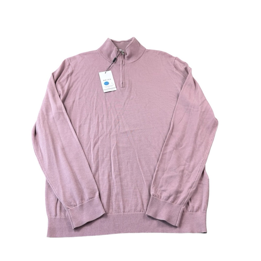 Reiss Dusty Rose Merino Wool Full 1/2 Zip Sweater Size Large NWT